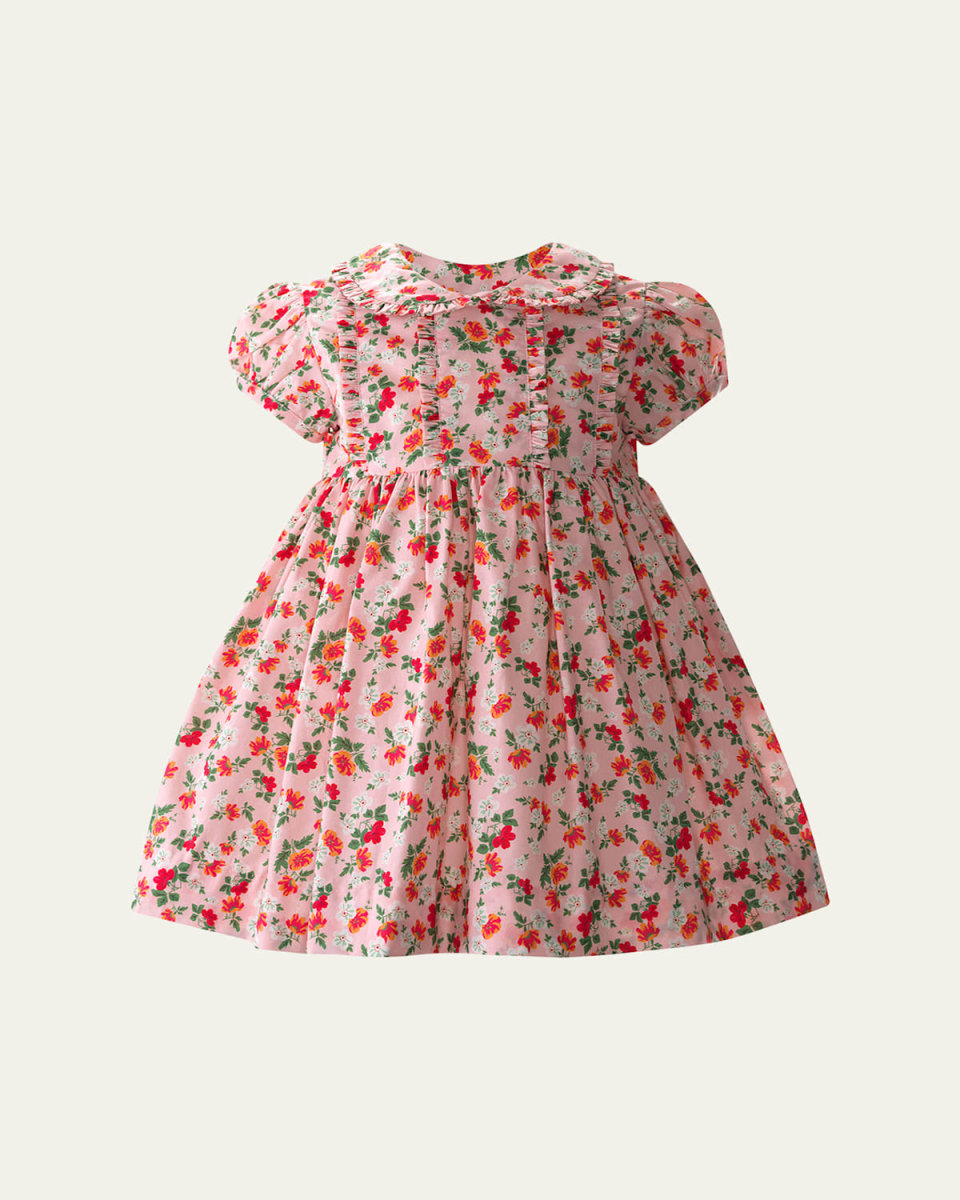 Girl's Micro Floral-Print Frill Dress, Size 6M-